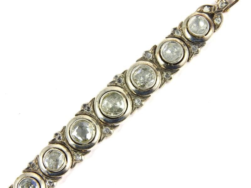 Bracciale D'epoca in Oro Giallo, Argento e Diamanti
