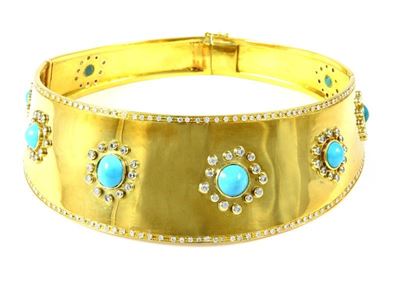 Parure in Oro Giallo, Diamanti e Turchesi