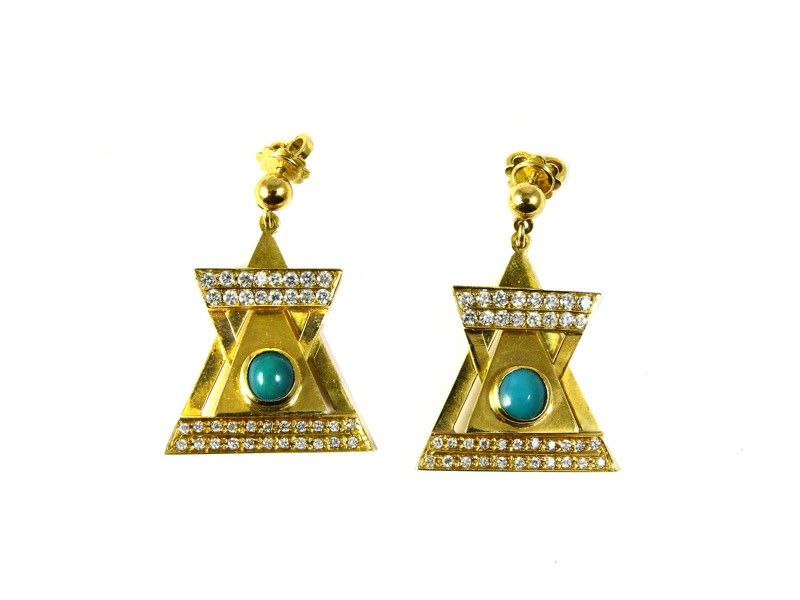 Parure in Oro Giallo, Diamanti e Turchesi