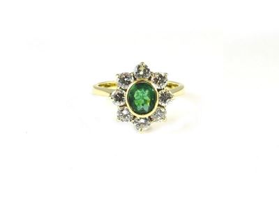 Anello a Margherita in Oro Giallo, Oro Bianco, Smeraldo e Diamanti