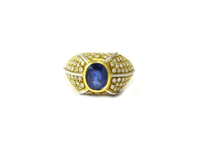 Anello in Oro Giallo, Zaffiro e Diamanti