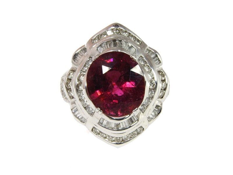 Anello in Oro Bianco, Tormalina Rubellite e Diamanti