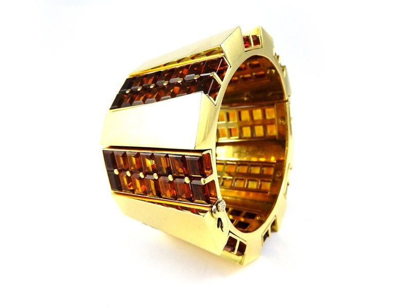 Bracciale Rigido a Schiava in Oro Giallo e Quarzi Citrini