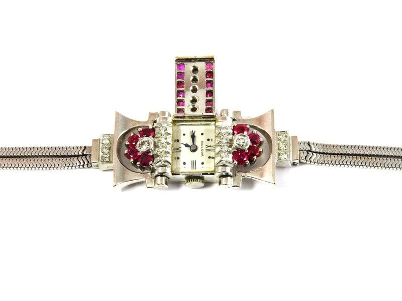 Orologio-gioiello da Polso per Donna in Oro Bianco 14 Kt, Diamanti e Rubini
