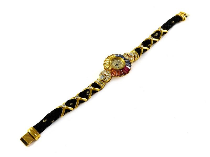 Orologio da Polso per Donna in Oro Giallo, Diamanti, Rubini, Zaffiri e Zaffiri Gialli