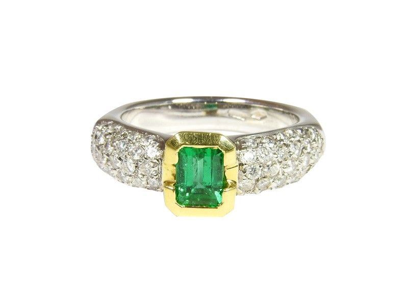 Anello in Oro Bianco, Oro Giallo, Smeraldo e Diamanti