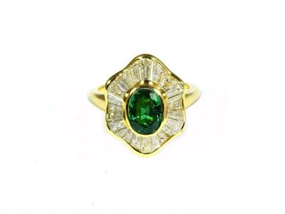 Anello in Oro Giallo, Smeraldo e Diamanti