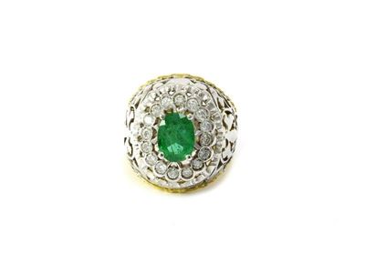Anello in Oro Bianco, Oro Giallo, Smeraldo e Diamanti