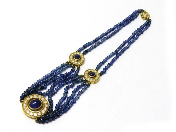 Parure of sapphire drilled strands necklace