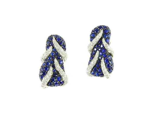 White gold earrings with sapphires and diamonds