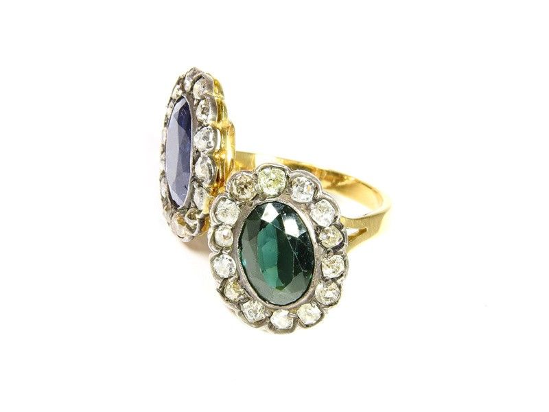 Anello Contrariã© in Oro Giallo, Argento, Zaffiri e Diamanti
