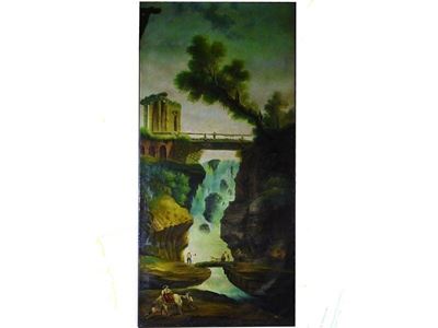 Paesaggio Fluviale con Veduta di Cascata e Personaggi