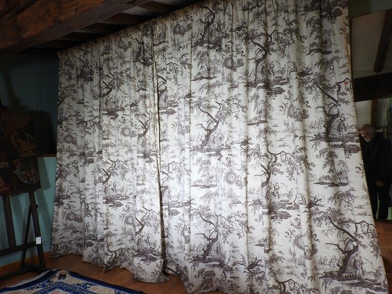 Coppia di Tende in Tessuto Toile De Jouy