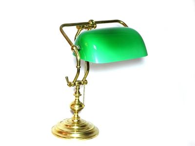 Lampada Ministeriale da Scrivania in Ottone e Vetro Verde