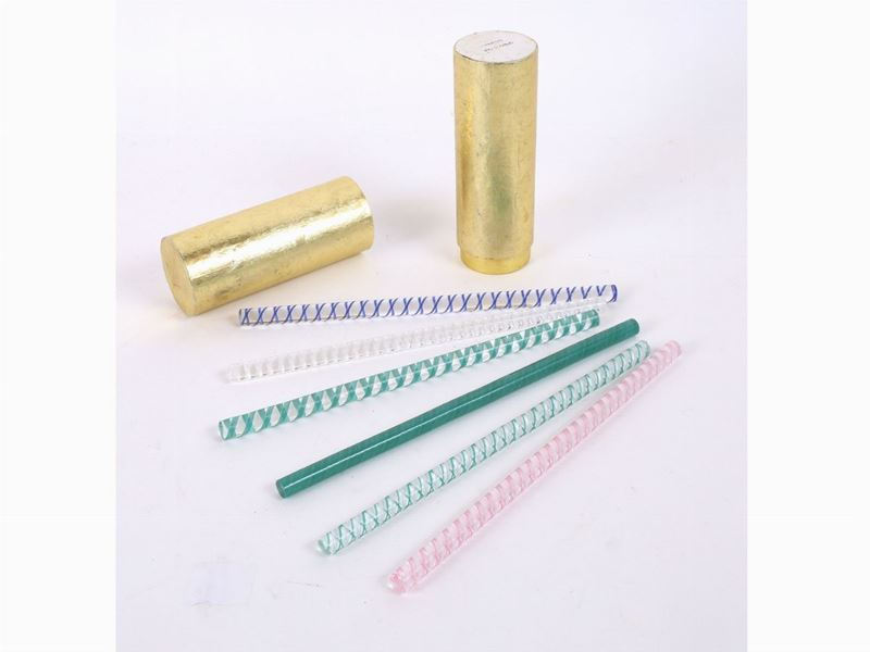 Serie di Sei Bachette da Cocktail in Vetro di Murano Entro Scatola Recante Firma Venini a Set Of ...