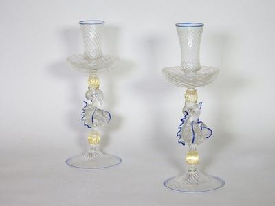 Coppia di Candelieri in Vetro Soffiato