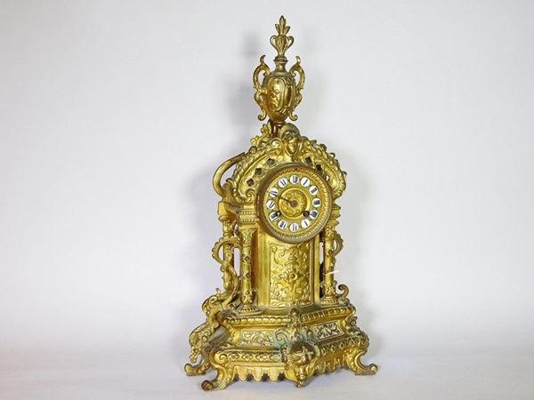 Gilded Metal Mantel Clock, late 19th/early 20th Century
