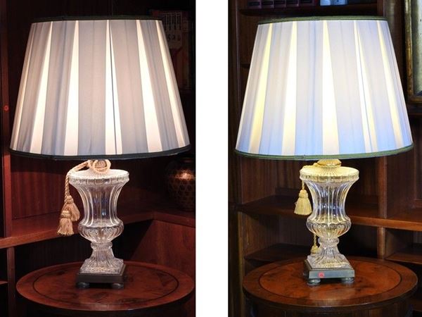 Pair of Crystal and Gilded Bronze Table Lamps