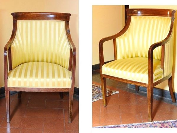 Pair of walnut armchairs, 19th century