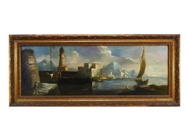 Italian School of late 19th Century, Views of Port with Ships and Figures, pair of oil paintings on canvas