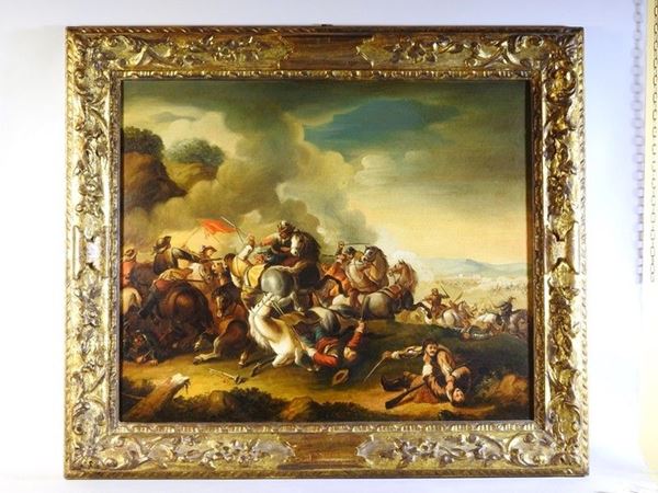 Imitator of Jacques Courtois called the Borgognone, late 19th Century, Cavalry Battle, oiul on canvas