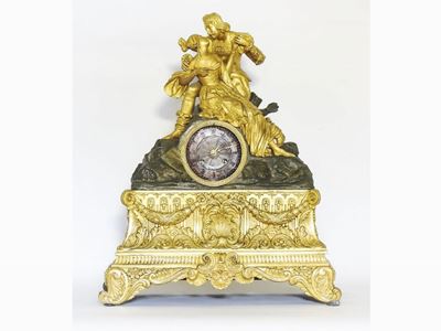 Orologio da Tavolo in Bronzo Dorato e Patinato