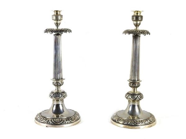 Pair of Silver Candlesticks, Florence, first half of 19th Century