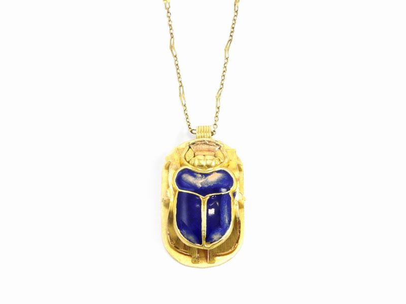 Catenina e Pendente Animalier in Oro Giallo con Smalto Blu