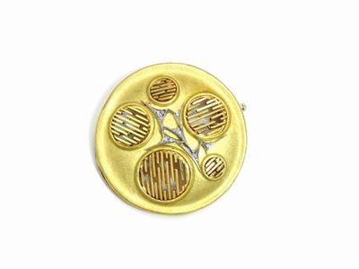 Spilla Pendente in Oro Bianco e Giallo con Diamanti