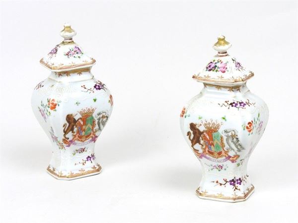 Pair of Painted Porcelain Vases