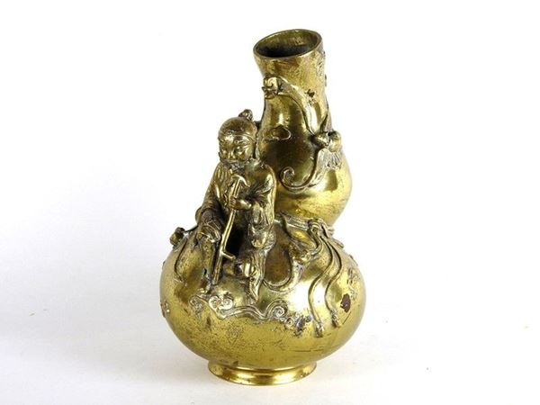 Embossed Brass Chinese Vase