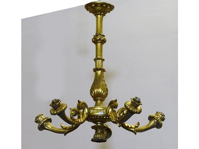 Lampadario in Legno Intagliato e Dorato
