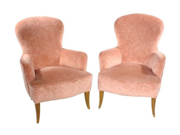 Pair of Pink Velvet Upholstered Armchairs