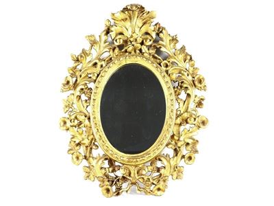 Specchiera Ovale in Legno Intagliato e Dorato