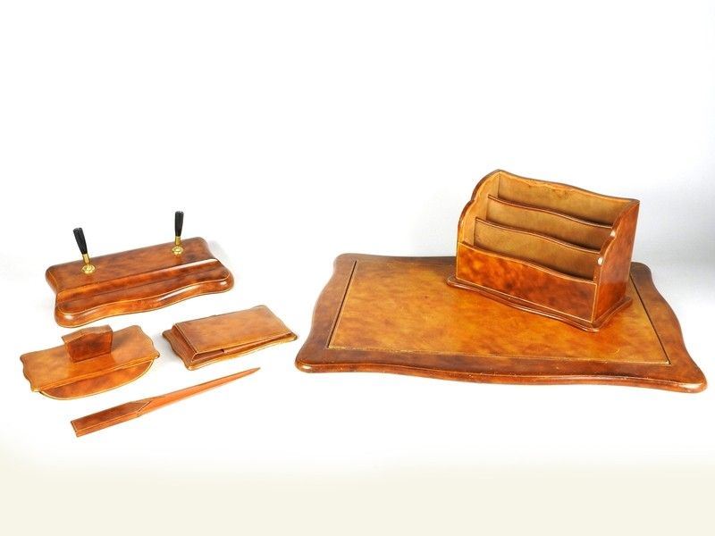 Set da Scrivania Rivestito in Cuoio