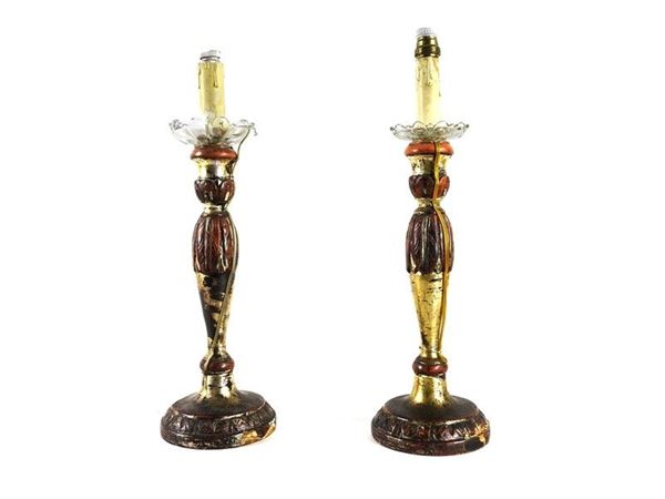 Pair of Giltwood Candlesticks Converted Into Lamps