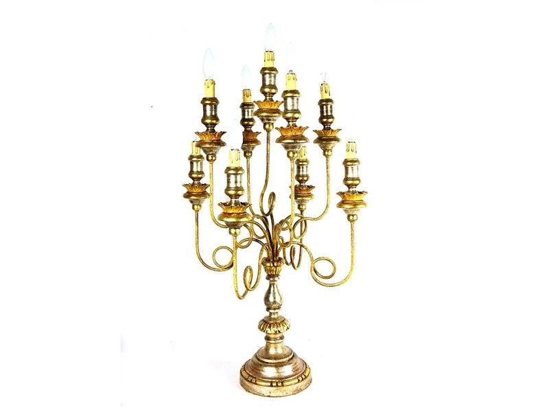 Candelabro in Legno Dorato e Argentato