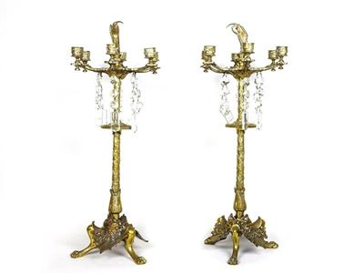 Coppia di Candelabri in Bronzo Dorato