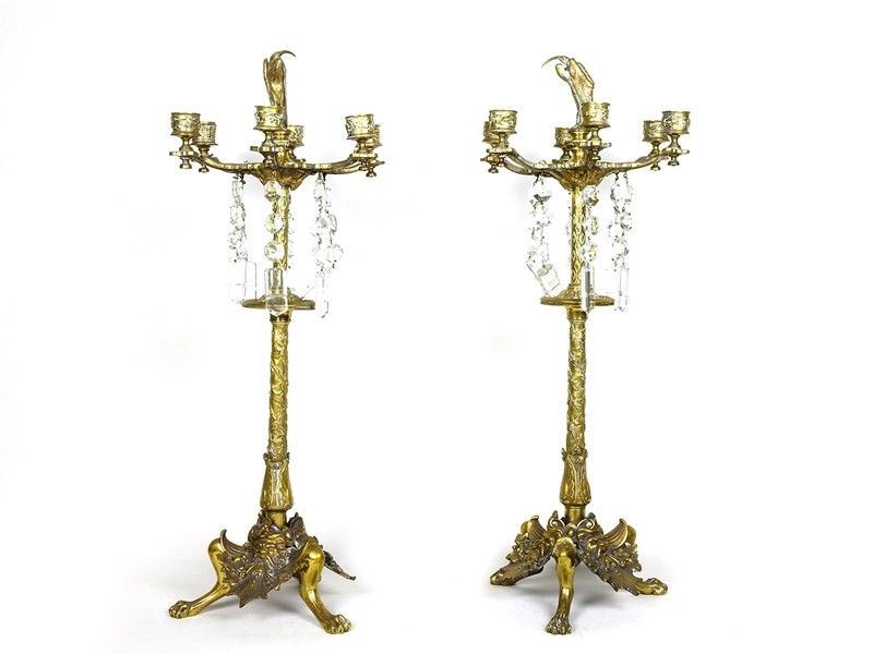 Coppia di Candelabri in Bronzo Dorato