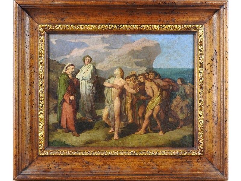 Scena Dantesca con Dante, Virgilio e Dannati