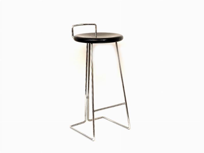 Sgabello in Plastica Nera e Metallo Cromato, , Difetti Plastic And Metal