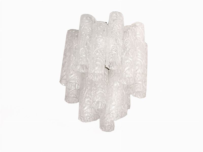 Piccolo Lampadario in Vetro Realizzato a Canne, Mancanza H CM 43 Circa Small Glass Chandelier